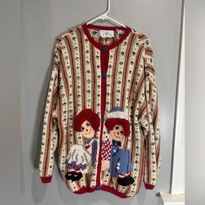 Vintage Raggedy Anne and Andy Cardigan Sweater Design Options Button Up XL